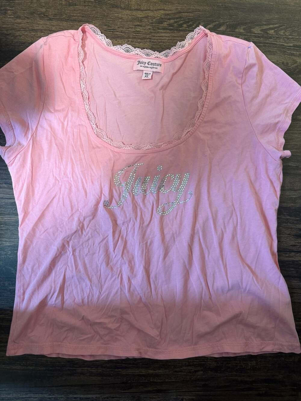 Juicy Couture Pink Lace Trim Cami Top with Rhinestone 'Juicy' Script